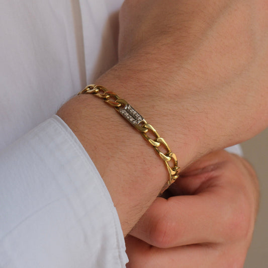 11423GM - Pulsera cadena Figaro oro 18kt y diamantes