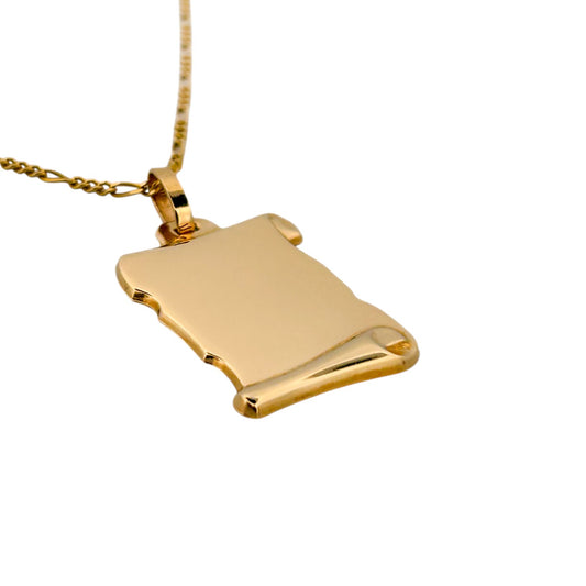 Comprar colgante pergamino liso realizado en oro amarillo de 18kt. Con opción de grabación. Joyas de segunda mano de oro de 18kt en Barcelona. Joyería Ian'Or.