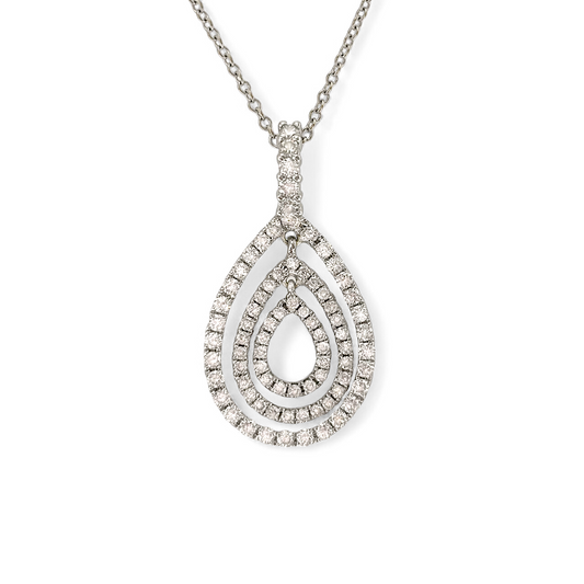 12849GM Collar oro blanco 18kt con colgante gota de brillantes