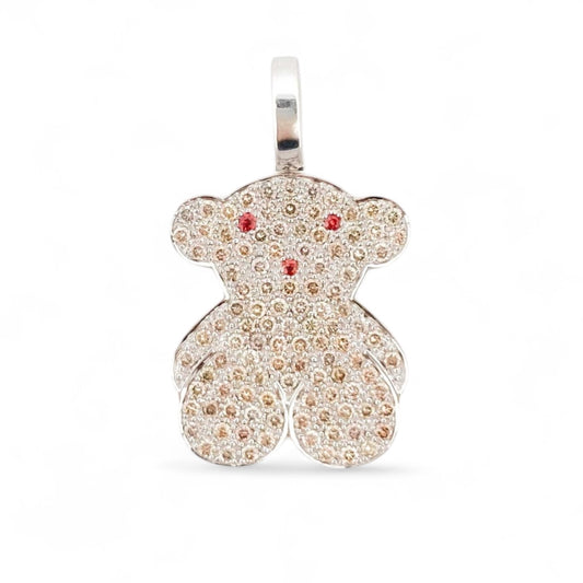 Icónico colgante de Oro blanco de 18kt representativo de Tous con pavé de diamantes amarillos y ojitos y boca de rubíes.Joyería compro oro, dónde comprar y vender joyas en Barcelona al mejor precio. Venta de joyas. Joyas de segunda mano Tous.