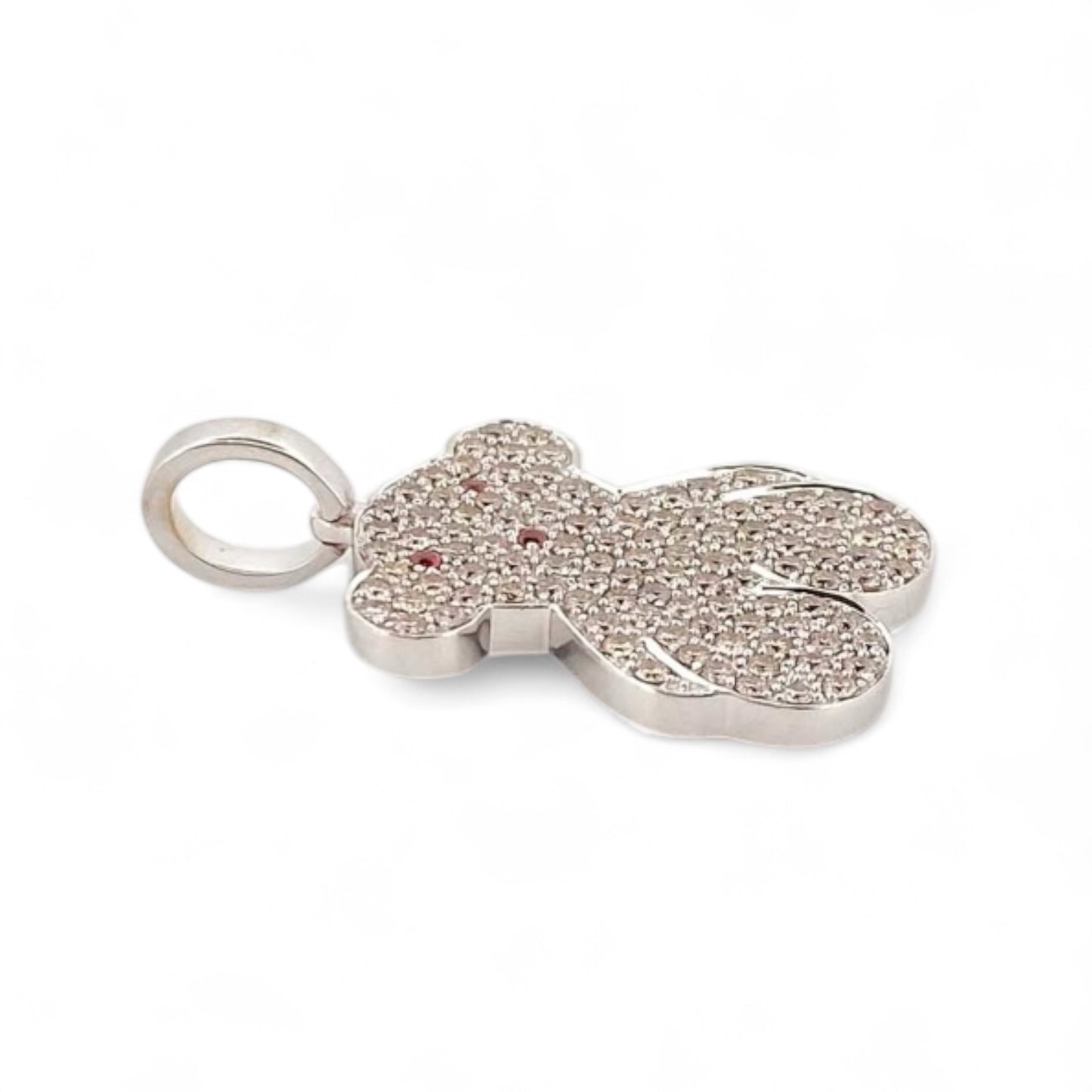 Icónico colgante de Oro blanco de 18kt representativo de Tous con pavé de diamantes amarillos y ojitos y boca de rubíes.Joyería compro oro, dónde comprar y vender joyas en Barcelona al mejor precio. Venta de joyas. Joyas de segunda mano Tous.