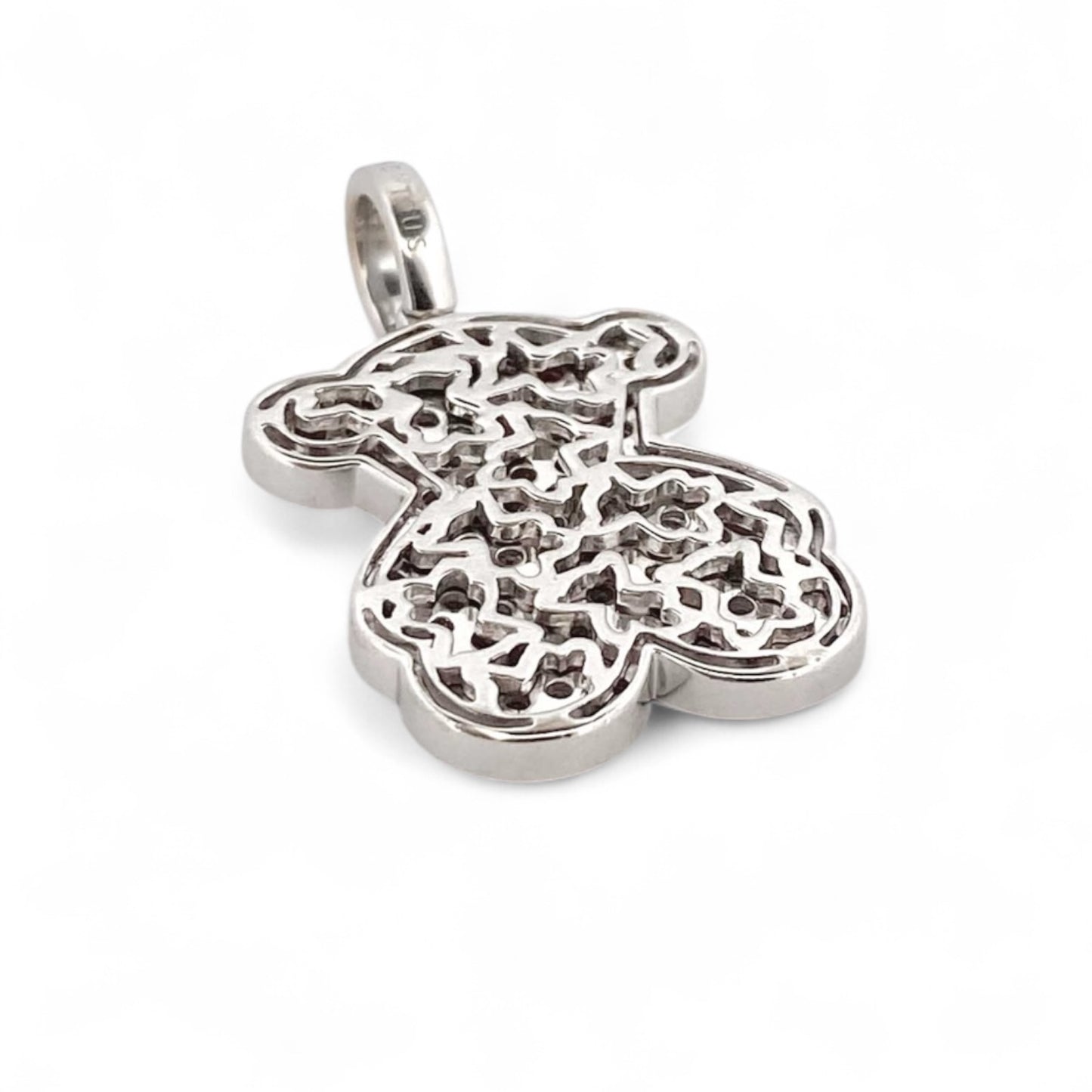 Icónico colgante de Oro blanco de 18kt representativo de Tous con pavé de diamantes amarillos y ojitos y boca de rubíes.Joyería compro oro, dónde comprar y vender joyas en Barcelona al mejor precio. Venta de joyas. Joyas de segunda mano Tous.