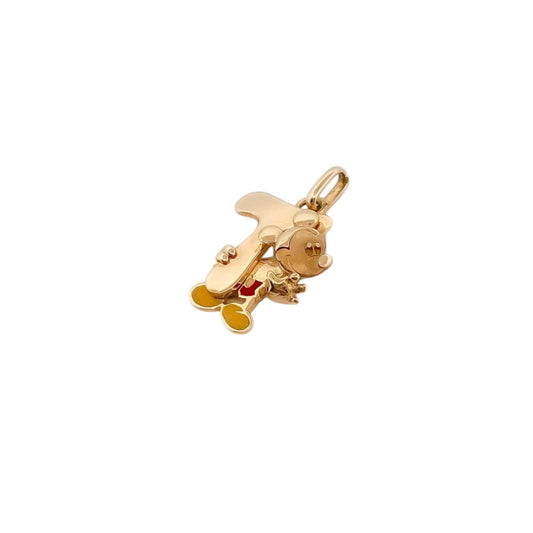 Colgante Mickey mouse con la inicial T realizado en oro amarillo de 18kt. Joyas disney en forma de corazón. Joyas restauradas. Envío gratis.