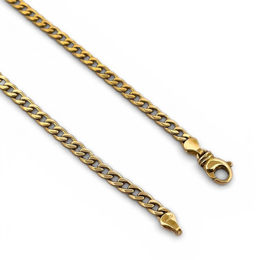 Comprar cadena barbada realizada en oro amarillo de 18kt. Esta cadena dispone de cierre tipo mosquetón. Joya unisex. Joyas acondicionadas. Envío GRATIS. Ian'Or.