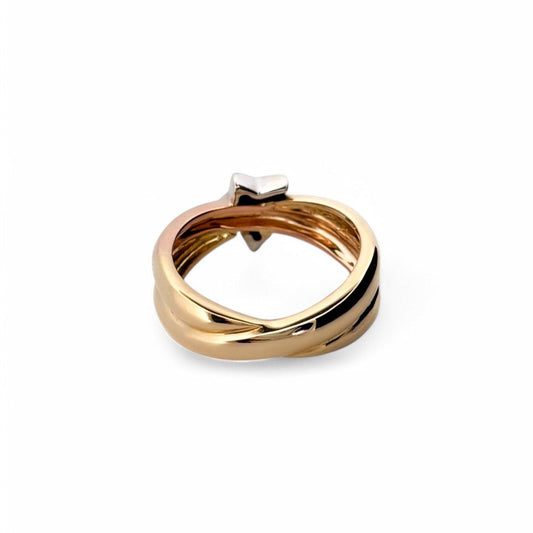 Comprar anillo realizado en oro blanco, rosa y amarillo de 18kt con estrella central con 6 diamantes talla brillante. Joyas de oro 18kt. Joyas baratas.