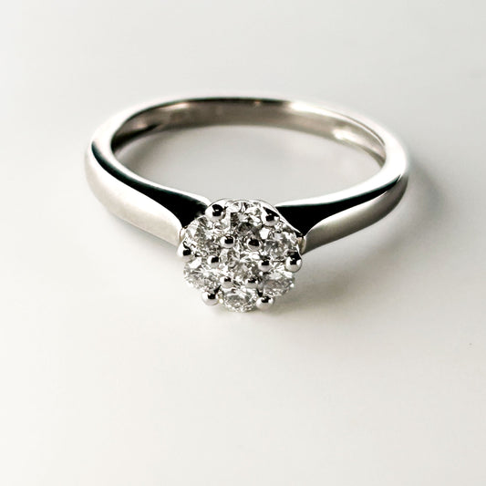 14458GM - Solitario oro blanco con flor de diamantes