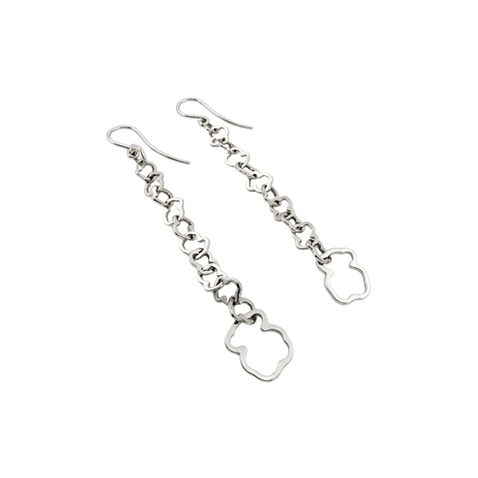 Comprar pendientes r oro blanco de 18kt TOUS originales de la colección Carrusel con los icónicos ositos eslabonados. Joyas Tous de segunda mano baratas