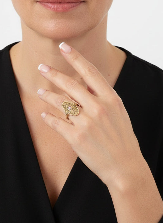 Comprar sortija vintage tipo lanzadera alargado realizada en oro amarillo de 18kt y 15 diamantes talla antigua. Joyas vintage. Joyería Ian'Or. Envío GRATIS.