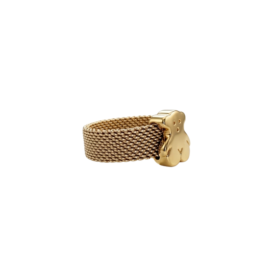 Comprar anillo original de Tous realizado con el característico tejido de malla en oro amarillo de 18kt y oso icónico de la marca en oro amarillo de 18k. Ian'Or