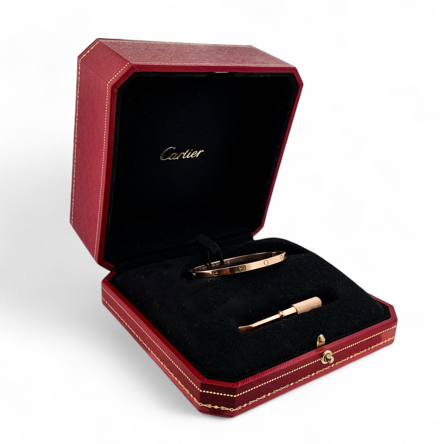 Comprar pulsera esclava de la prestigiosa firma Cartier realizada en oro rosa de 18kt. Joyas Cartier baratas. Joyería Ian'Or. Envío GRATIS.