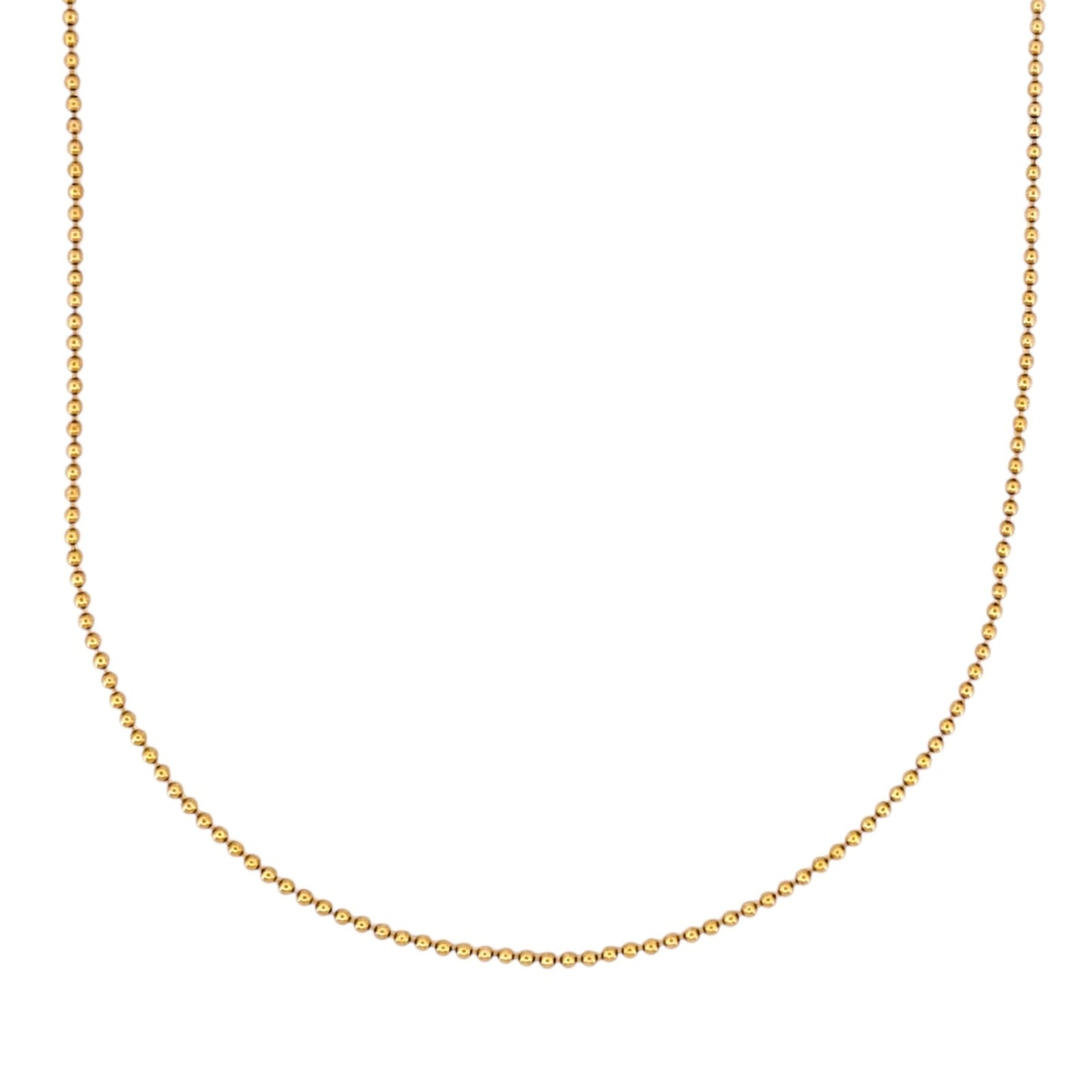 Cadena bolitas de oro malla estilo militar realizada en oro amarillo de 18kt. Esta cadena dispone de cierre tipo mosquetó 46,3cm x 1,53mm. Cadenas de oro 18kt baratas