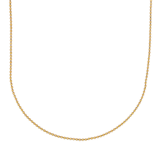 Cadena bolitas de oro malla estilo militar realizada en oro amarillo de 18kt. Esta cadena dispone de cierre tipo mosquetó 46,3cm x 1,53mm. Cadenas de oro 18kt baratas