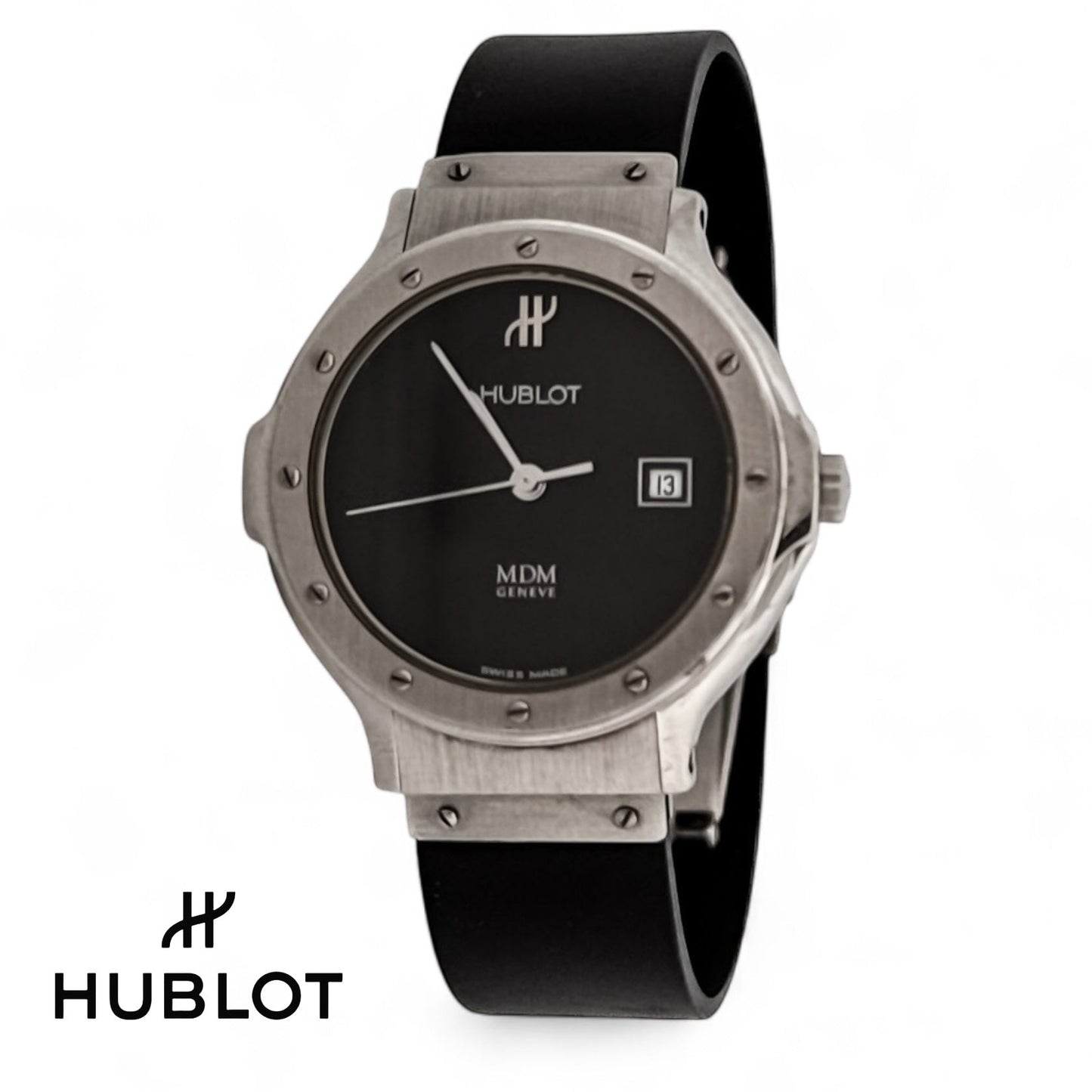 Compar Reloj mujer de la firma Hublot realizado en caucho negro y acero, esfera negra de 28mm con cristal de zafiro y sin cifras. Relojes Hublot de segunda mano baratos Barcelona.