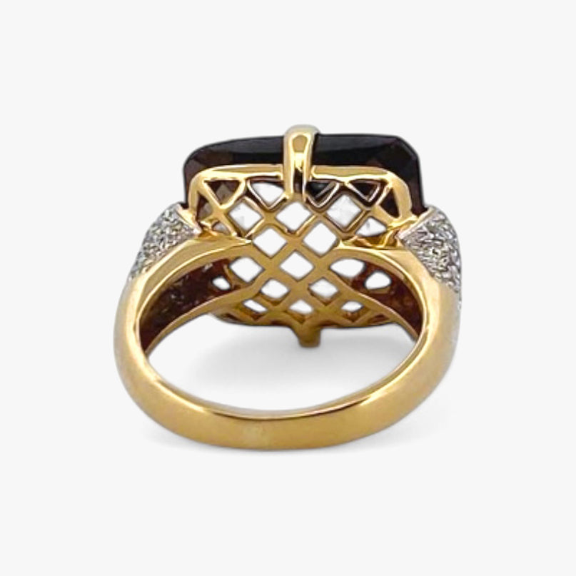 Sortija oro amarillo 18kt brillantes y piedra café - 15084GM