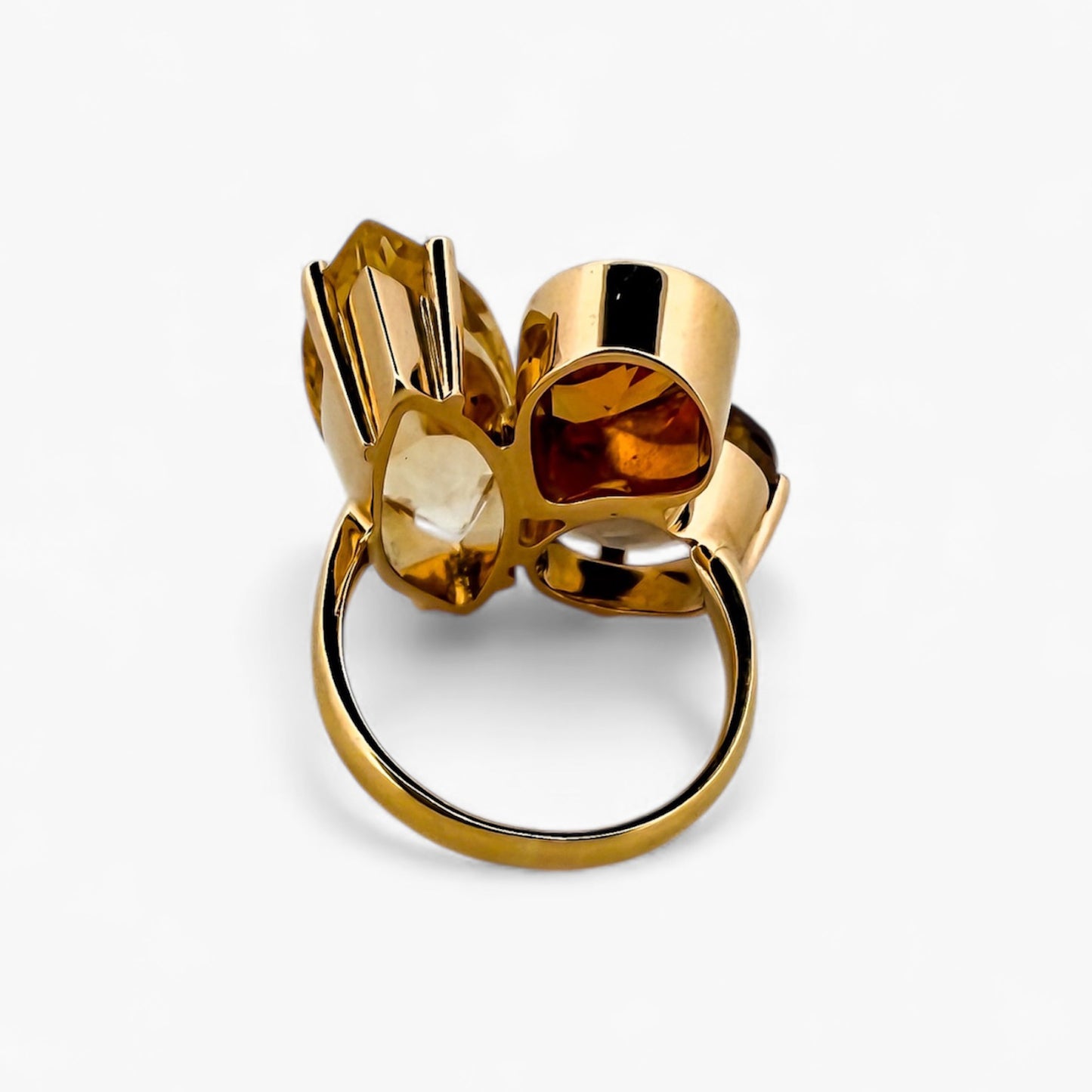 Sortija oro amarillo de 18kt con piedra citrino y cuarzo fumé - 15554GM