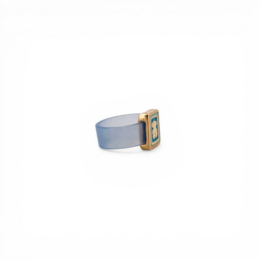 Comprar anillo original de Tous realizada en caucho y con 1 charm en el centro realizado en oro amarillo 18kt con detalles en oro y esmalte del iconico Osito de Tous.