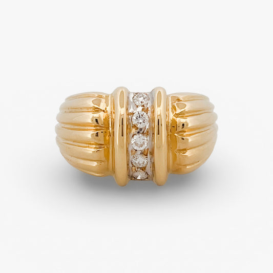 Sortija gallonada de oro amarillo de 18kt con brillantes - 15808GM