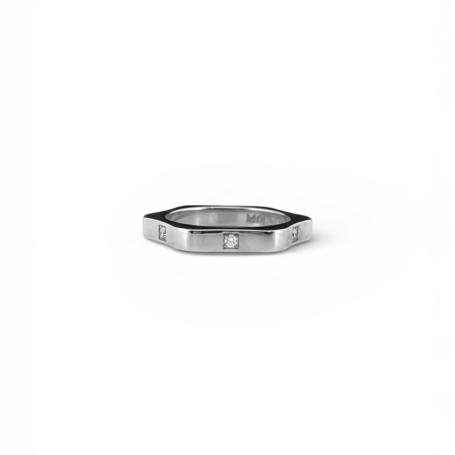 Comprar anillo de la marca Montblanc, de la colección 4810 Star realizado en oro blanco con 6 diamantes. Joyas de segunda mano baratas. Joyería Ian'Or. Joyeria de marca.Envío gratis.