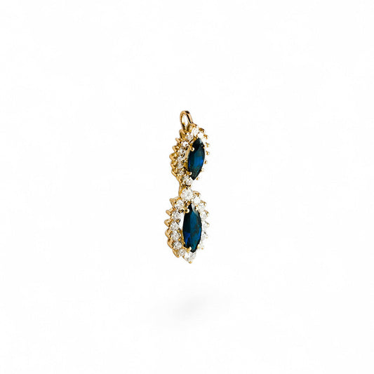 Colgante antiguo realizado en oro amarillo, con 2 rosetones unidos de zafiros talla marquise y orla de brillantes. Joyas antiguas con zafiros al mejor precio