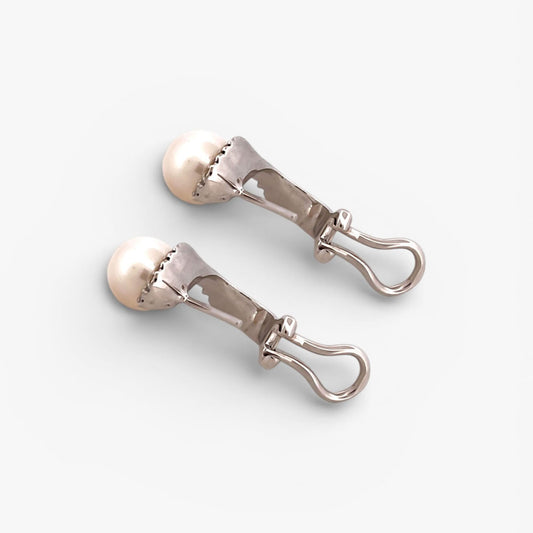Pendientes de perlas y diamantes oro blanco 18kt brillantes y perlas - 15958GM