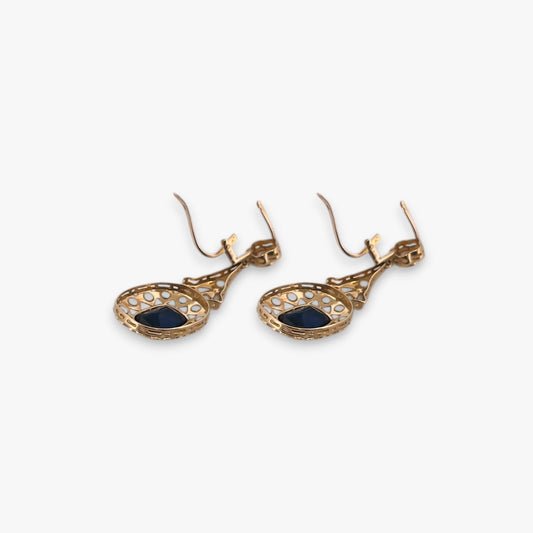 Comprar pendientes antiguos circa 1870 de oro amarillo de 18kt con dos zafiros bleu foncé y diamantes talla rosa. vintage antiguo isabelino