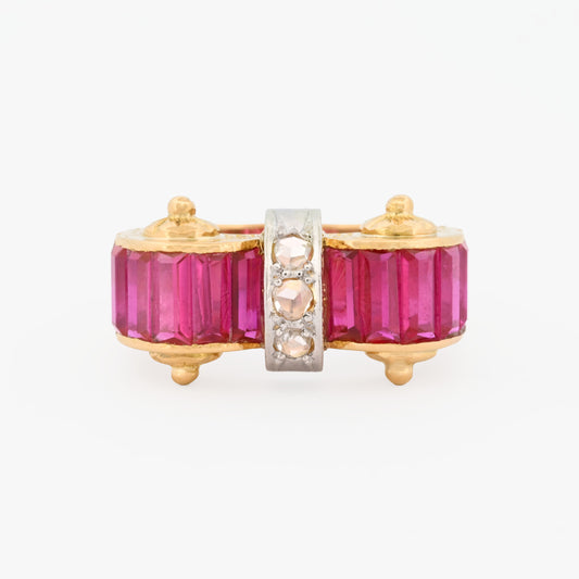 Sortija vintage chevalier de oro amarillo 18kt corindones y diamantes - 16655GM