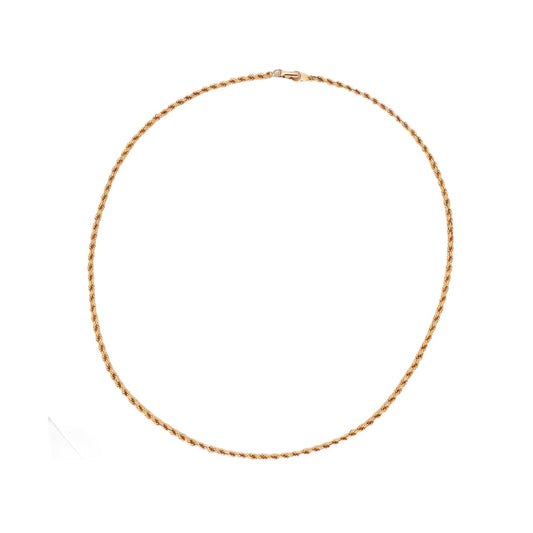 Collar de Oro amarillo de 18kt con cadena de cordón salomónico. La cadena mide 50,5cm de largo y dispone de un cierre tipo anzuelo. Dónde comprar y vender oro en Barcelona al mejor precio.
