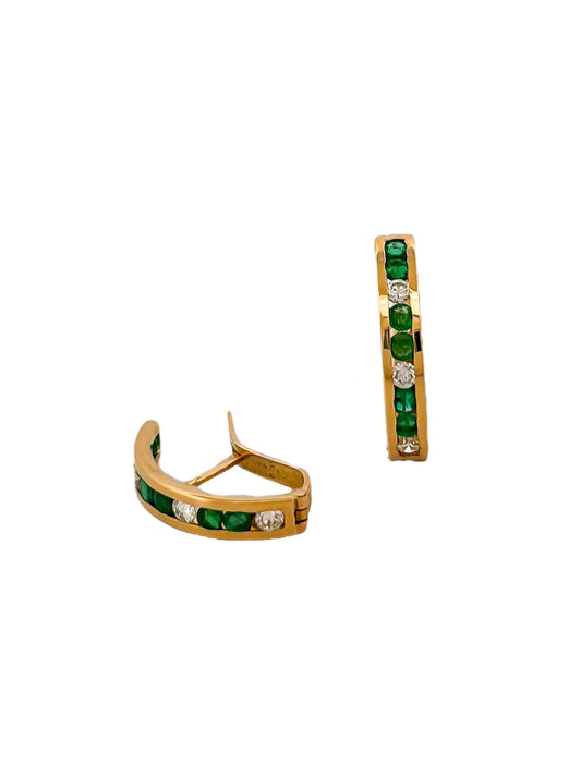 18760P - Pendientes Oro amarillo 18kt diamantes y esmeraldas