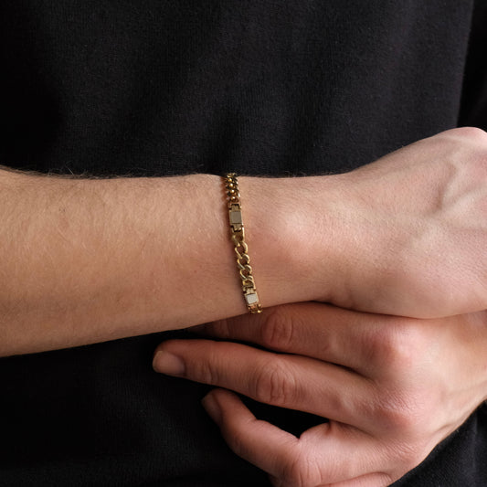 18927P - Pulsera cadena cubana alterna bicolor oro 18kt - 24cm