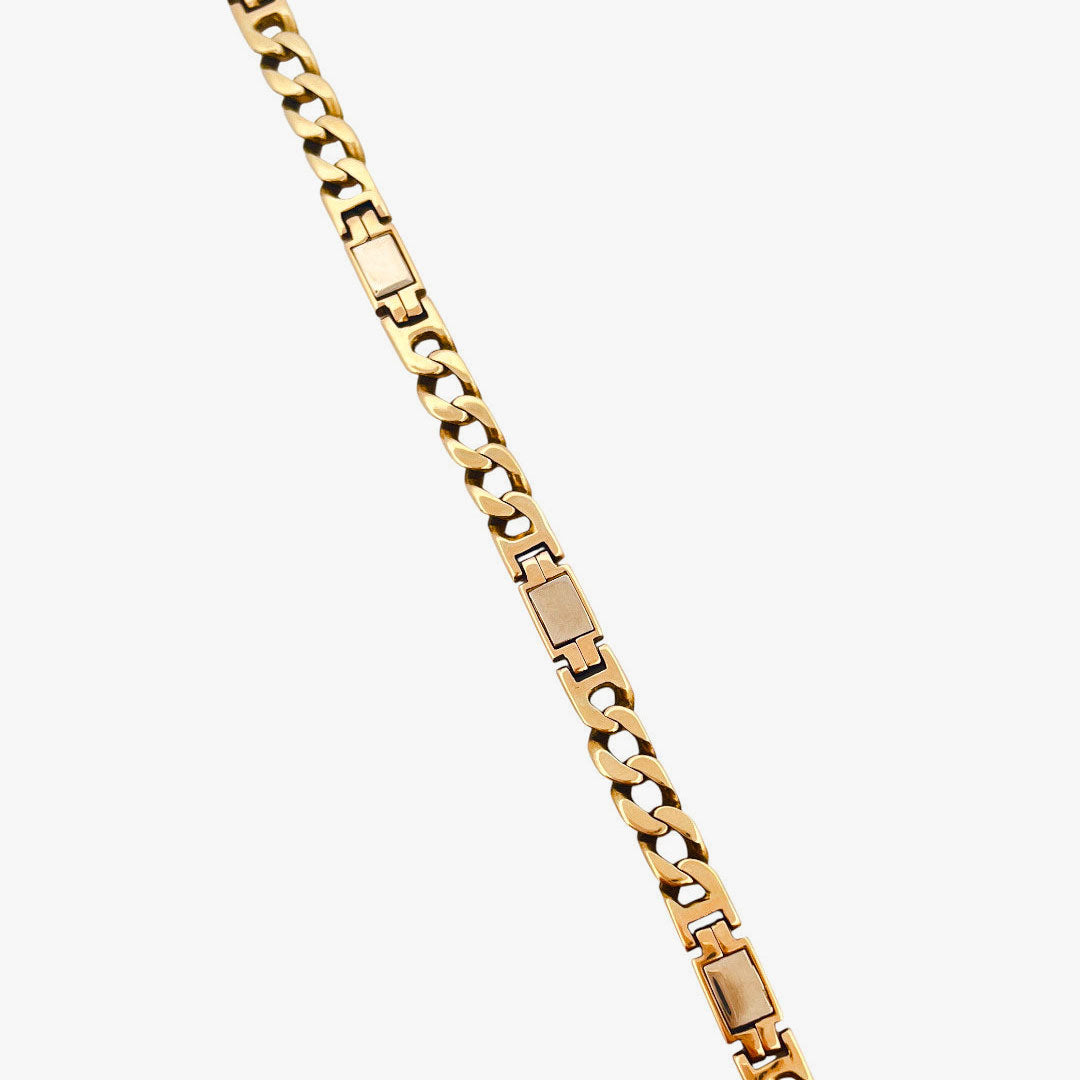 Comprar pulsera realizada oro bicolor de 18kt de 24cm con cadena tipo cubana alterna y con plaquitas de oro blanco. Pulseras de oro para hombre baratas