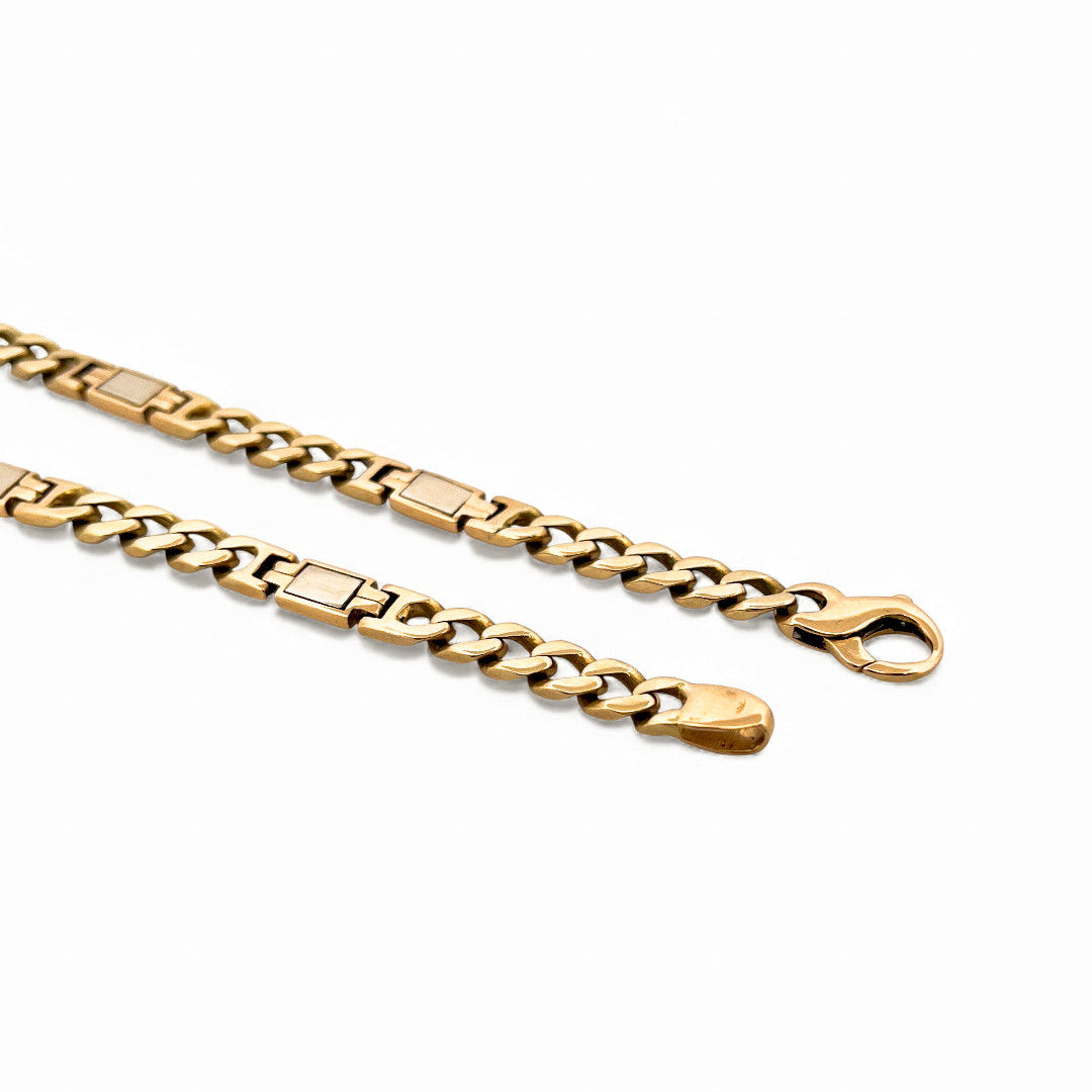 Pulsera cadena cubana alterna bicolor oro 18kt de 24cm - 18927P