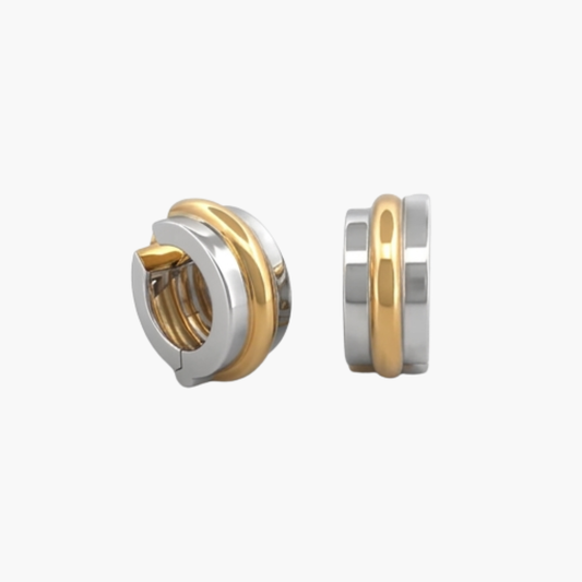 Comprar pendientes bicolor en oro blanco y amarillo de 18kt en forma de aros. Disponen de cierre tipo omega.Pendientes de oro baratos Ian'Or. Pendientes oro 18kt. Envío gratis.