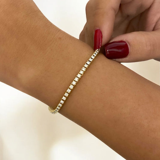 Pulsera riviere de oro amarillo de 18kt con diamantes. Pulseras Riviere baratas en Barcelona. Joyas de segunda mano. Joyas con diamantes. Envío gratis.