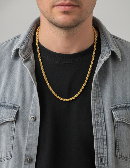 Comprar collar de Oro amarillo de 18kt con cadena de cordón salomónico. La cadena mide 60cm de largo y dispone de un cierre tipo mosquetón. Joyería Ian'Or. Envío GRATIS.