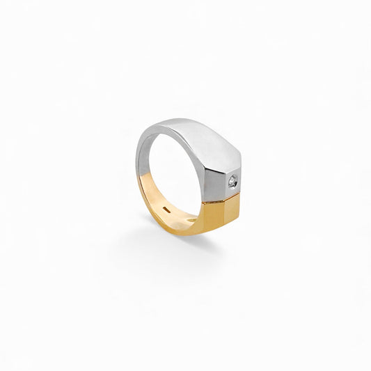 Comprar sello bicolor de oro blanco y amarillo de 18kt con diamante central en el lado del oro blanco. Sellos de hombre de oro al mejor precio