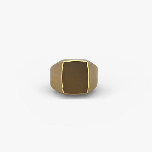 Comprar anillo tipo sello de oro amarillo de 18kt con frontal mate. Joyas de segunda mano y restauradas. Sellos de hombre de oro 18kt baratos.