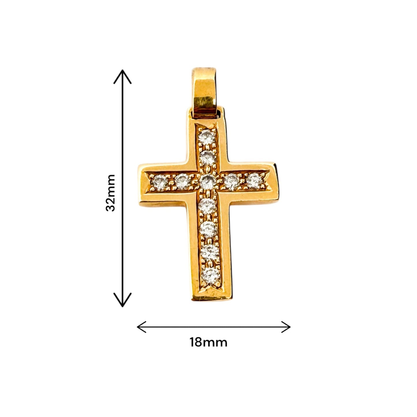 Comprar colgante en oro blanco de 18kt en forma de cruz con un total de 26 diamantes talla brillante. Esta cruz es móvil dándole movimiento al colgante. Ian'Or.