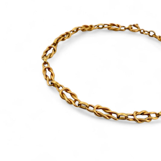 Comprar pulsera oro amarillo de 18kt con cadena nudo marinero. Compra de joyas masculinas al mejor precio en Barcelona. Joyas de segunda mano. Joyería Ian'Or.