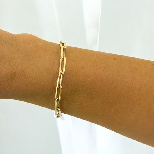 Comprar pulsera oro amarillo de 18kt con cadena forzada de eslabones largos. Compra de joyas masculinas al mejor precio en Barcelona. Joyería Ian'Or.