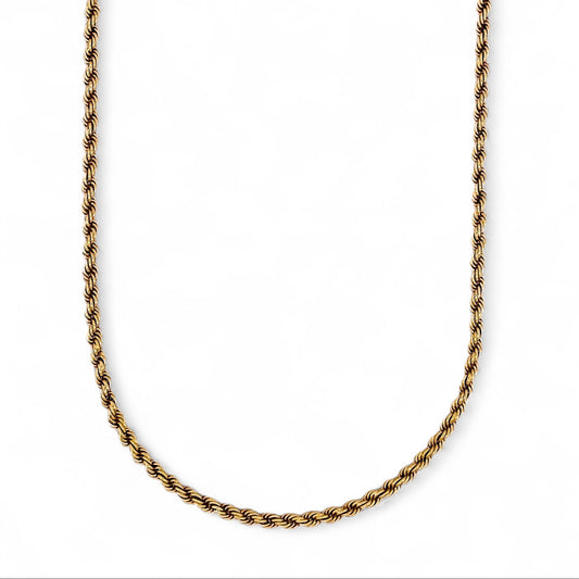 Comprar collar de oro amarillo de 18kt con cadena de cordón salomónico. La cadena mide 70,5cm, Cordones salomónicos baratos.