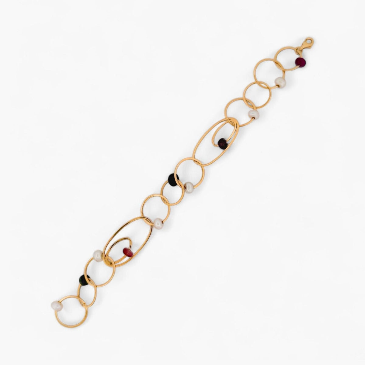 Comprar pulsera oro amarillo de 18kt con cadena y 11 piedras intercaladas. Compra de joyas al mejor precio en Barcelona. Joyas de segunda mano. Joyería Ian'Or.