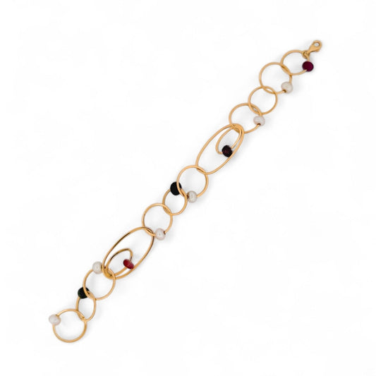 Comprar pulsera oro amarillo de 18kt con cadena y 11 piedras intercaladas. Compra de joyas al mejor precio en Barcelona. Joyas de segunda mano. Joyería Ian'Or.