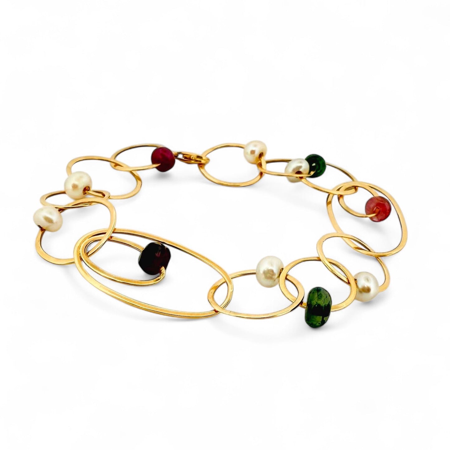 Comprar pulsera oro amarillo de 18kt con cadena y 11 piedras intercaladas. Compra de joyas al mejor precio en Barcelona. Joyas de segunda mano. Joyería Ian'Or.