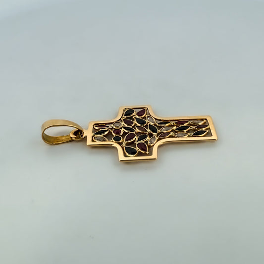 Comprar colgante en forma de cruz de oro amarillo de 18kt con 28 piedras. Joyería Ian'Or. Envío GRATIS. Joyas acondicionadas. Segunda vida joyas. Ian'Or.