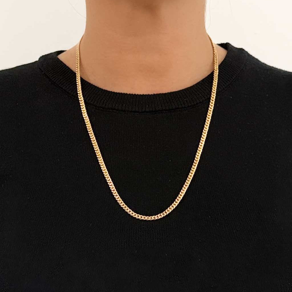 Comprar cadena realizada en oro amarillo de 18kt con cadena barbada tipo cubana plana de 3,80mm de grosor. Joya unisex. Joyas restauradas. Envío gratis.