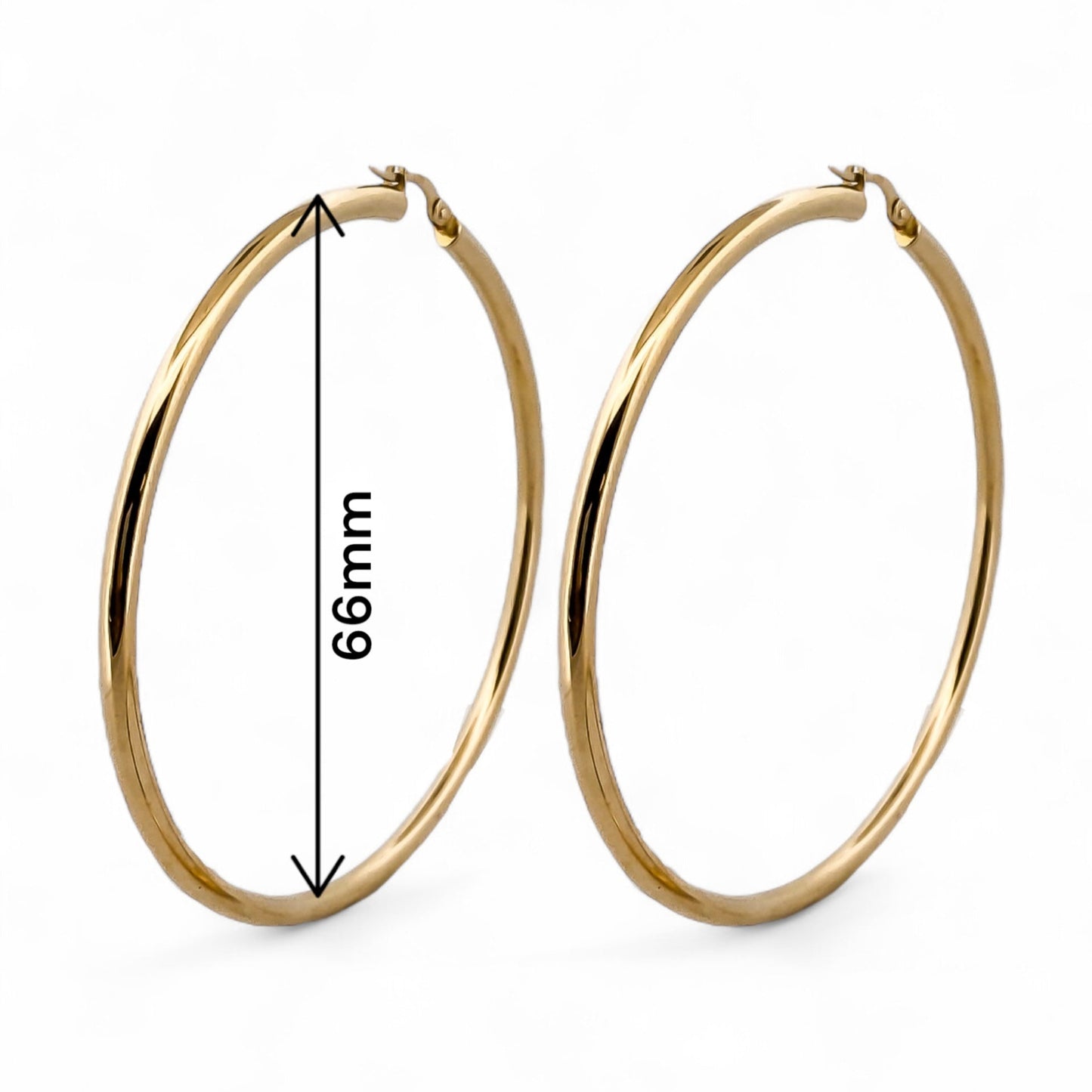 Comprar pendientes aro lisos en oro amarillo de 18kt de 66mm de diámetro y 3,03mm de grosor. Cierre tipo criolla. Joyería Ian'Or. Envío GRATIS. Ian'Or.