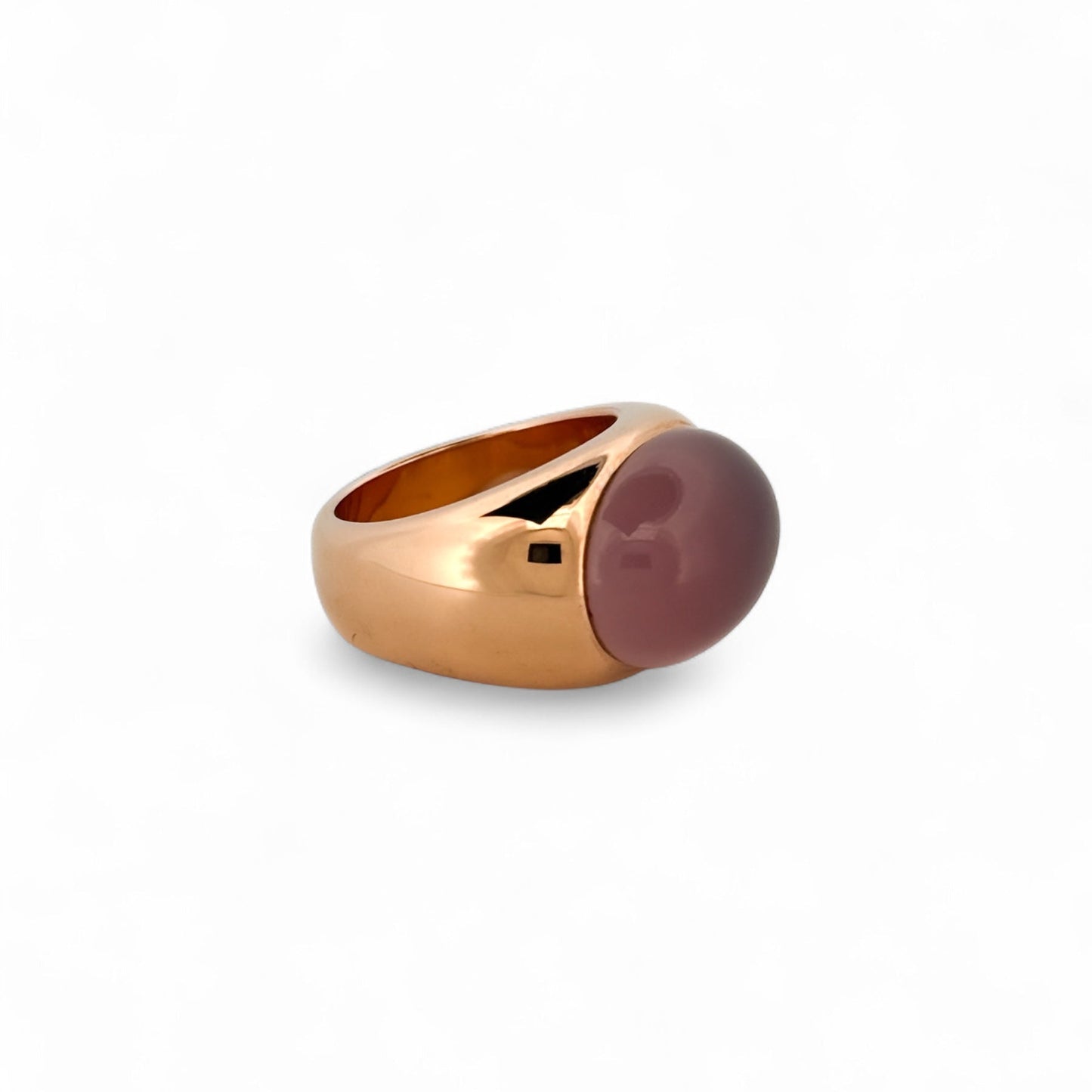 Comprar anillo ancho realizado en oro amarillo de 18kt con Quarzo rosa. Anillos de segunda mano. Joyas acondicionadas. Joyería Ian'Or. Envío GRATIS.