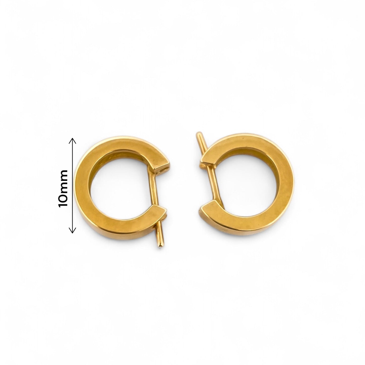Comprar pendientes aro gruesos de oro amarillo de 18kt de 10mm de diámetro y 4,18mm de grosor. Pendientes cierre tipo criolla. Joyería Ian'Or. Envío gratis.
