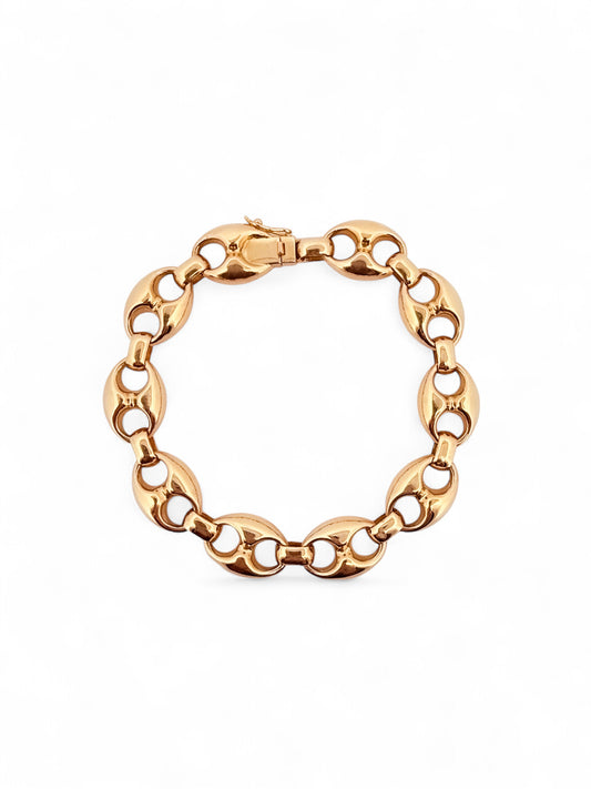 Pulsera de oro de 18kt con cadena tipo calabrote hueca de 13mm de grosor y 21 cm de largo
Pulseras grano de café calabrote baratas