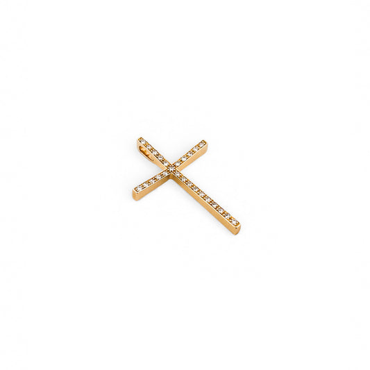 Comprar colgante en forma de cruz con 26 diamantes talla brillante realizada en oro amarillo de 18kt. Cruces de oro y diamantes 18kt baratas